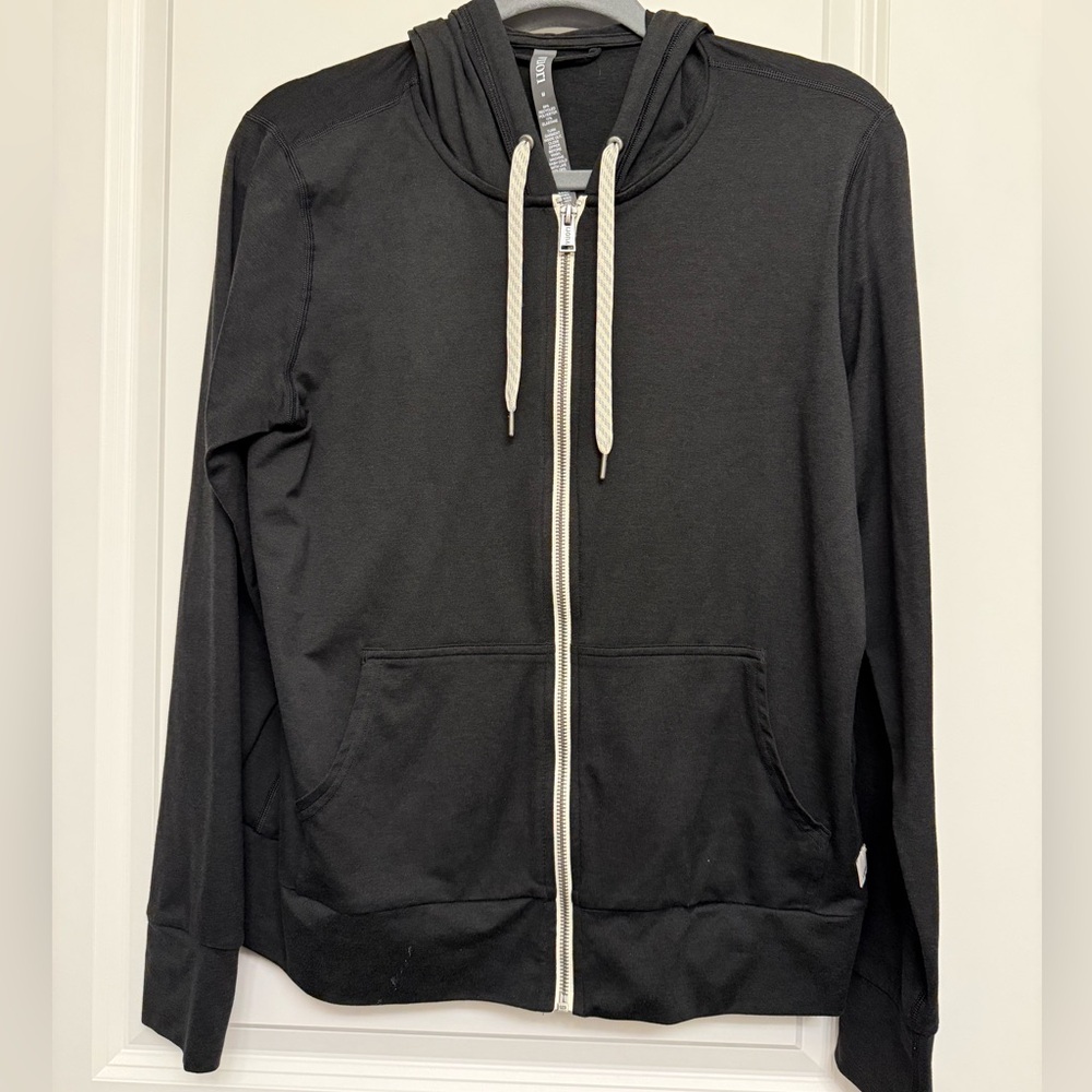 Vuori Black Zip Hoodie with Cream Drawstrings